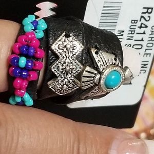 Black Leather SouthWest Band Rings